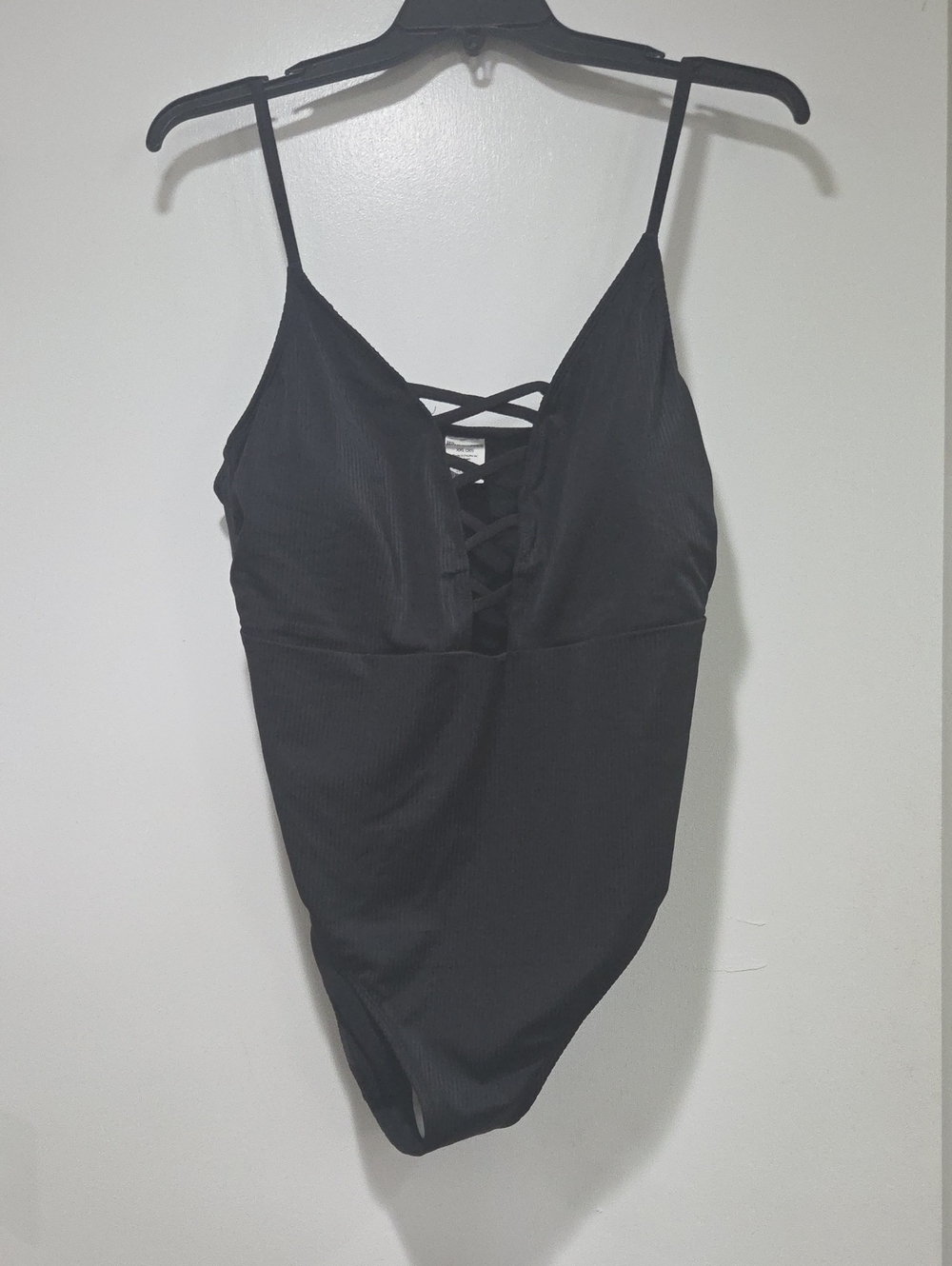 Women’s Black One Piece Bathing Suit With Lace Up Detail In The Front - Swim NWT